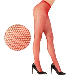 Red fishnet tights, size M–XL, women's mesh pattern tights for parties and costumes