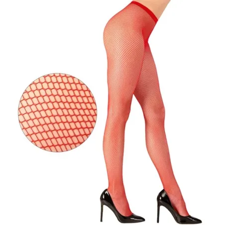 Fishnet tights red, M-XL